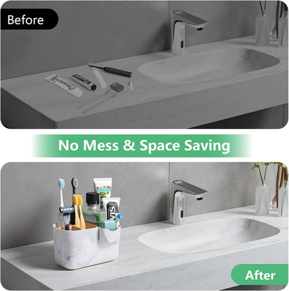 GFWARE Toothbrush Holders for Bathrooms - Bamboo Divider Toothbrush and Toothpaste Holder with Drainage, Kids Electric Toothbrush Organizer for Bathroom Countertop, White Tooth Brush Holder | 5 Slots Toothbrush and Toothpaste Holder with Bamboo Divider,