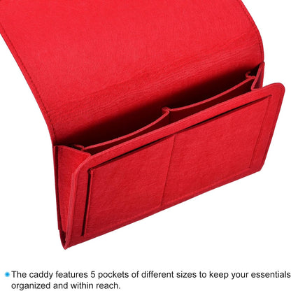 PATIKIL 11in Bedside Caddy, Bed Caddy Bedside Organizer Hanging Soft Felt 5 Pockets Bed Pockets Bedside Storage Organizer Remote Control Holder for Bedroom Phones Glasses, Green