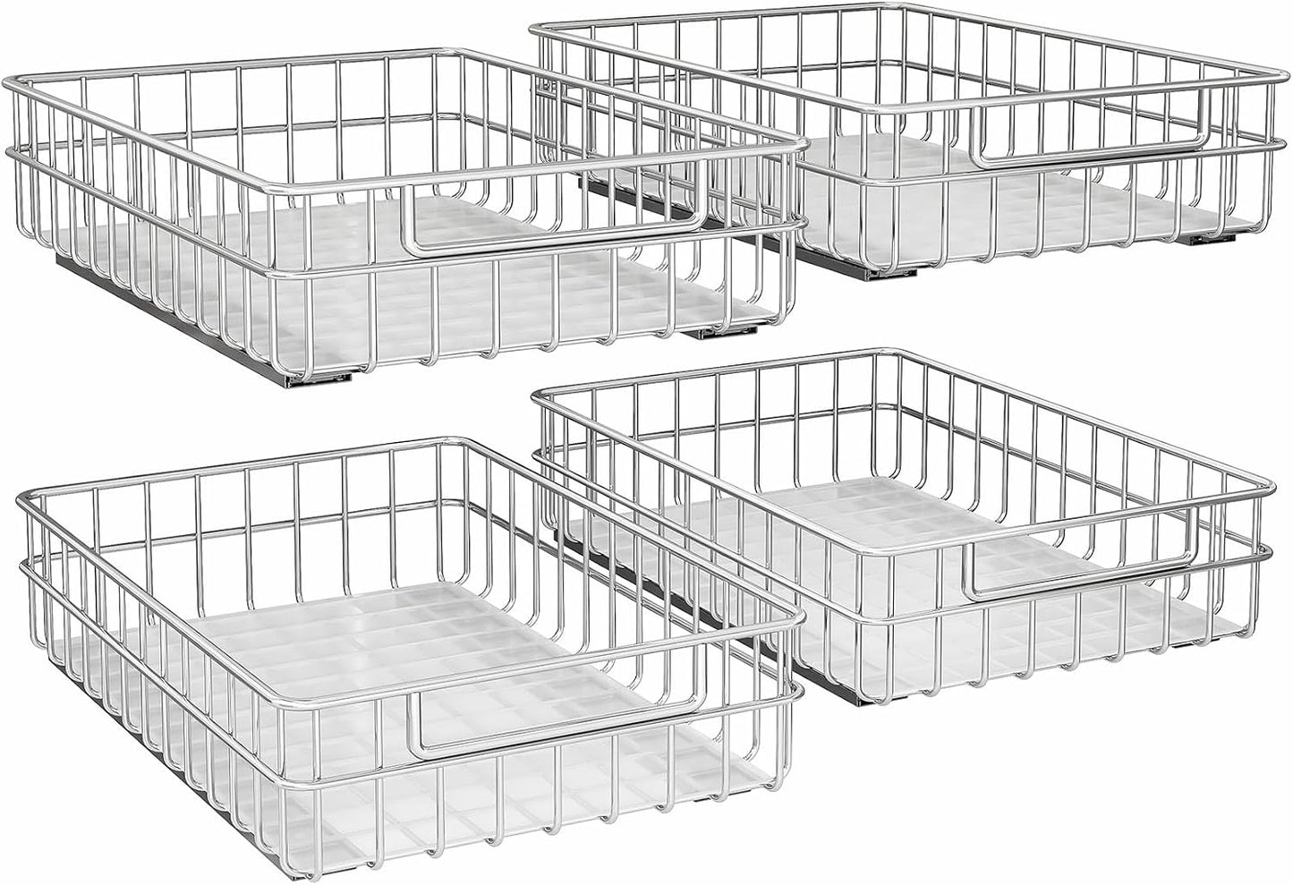 Pull out Cabinet Organizer, Stainless Steel 2-Pack Slide out Drawer with Silent Full-Extension Slides, Adhesive Roll out Can Spice Storage Basket Shelf Rack for Pantry, Kitchen, Bathroom, Home Closet