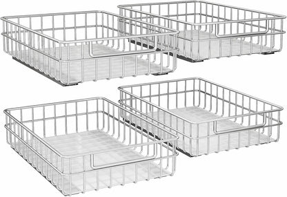 Pull out Cabinet Organizer, Stainless Steel 2-Pack Slide out Drawer with Silent Full-Extension Slides, Adhesive Roll out Can Spice Storage Basket Shelf Rack for Pantry, Kitchen, Bathroom, Home Closet