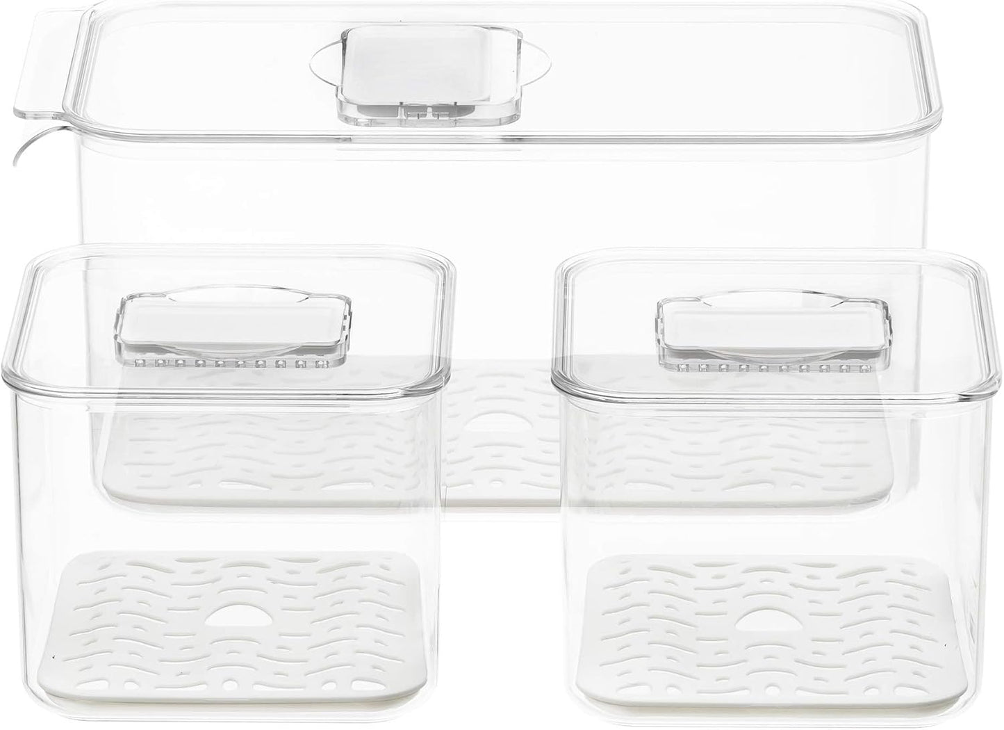 Fridge Produce Saver Food Storage Bin Containers, Stackable Refrigerator Freezer Organizer Fresh Keeper Container with Vented Lids, 3 Pack