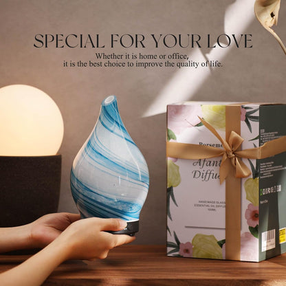 Porseme Oil Diffuser 3D Glass Aromatherapy Ultrasonic Humidifier, Air Refresh Auto Shut-Off, Timer Setting, BPA Free for Home Hotel Yoga Leisure SPA Gift 150ml Last 6H - Colors B