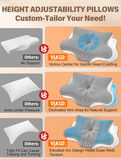 Cervical Neck Pillow for Pain Relief – Ergonomic Memory Foam Pillow for Side Sleeper Contour Orthopedic Bed Pillow for Neck Support with Cooling Cover – Ideal Christmas Birthday Gift for Women Men