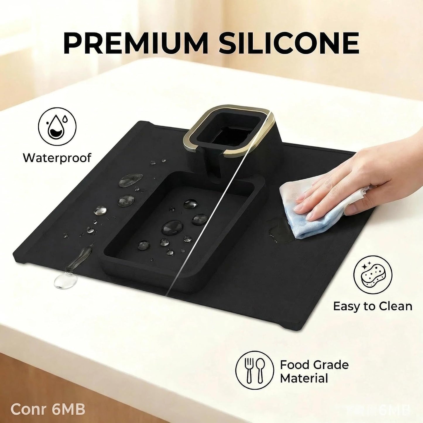 Luxury Gold Trim Couch Cup Holder Tray - Weighted Anti-Spill Navy Blue Silicone Sofa Armrest Organizer, Non-Slip Recliner Tray Table for Drinks, Remote, Phone - Fits Most Couch Arms
