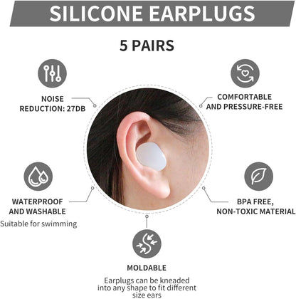 LYSIAN Moldable Silicone Ear Plugs for Sleep and Swim, 5 Pairs, Blue