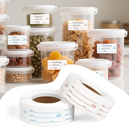 2 Rolls 1000 Pcs Food Labels Stickers, 1x2 in Removable Food Storage Labels | Waterproof and Oil-Resistant Freezer Date Stickers; No-Residue and Writable; For Refrigerator Containers Home Restaurant Use