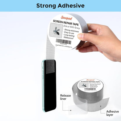 Secopad 2" x 420" (35FT) Screen Repair Tape, Screen Repair Kit, Black | Window Screen Patch, Quick Repair, Strong Adhesive, Easy to Use, For Mesh Window & Door, Cuttable Fiberglass, No Tools Needed