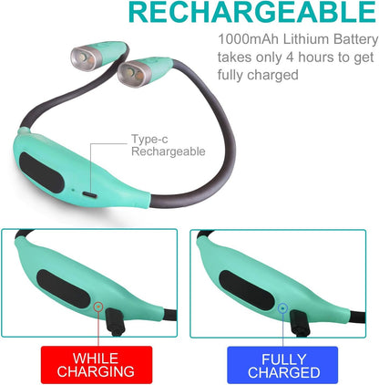 Neck Reading Light, Book Light for Reading in Bed, LED Reading Light with 3 Colors, 3 Brightness Levels, USB Rechargeable Hands Free Reading Lamp for Reader Knitting Camping Repairing Green