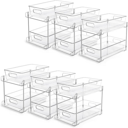 Vtopmart 2 Pack Pull Out Bathroom Under Sink Organizer (S-Standard) | Slide-out drawers, Multi-purpose storage, Clear visibility, Easy Set-up