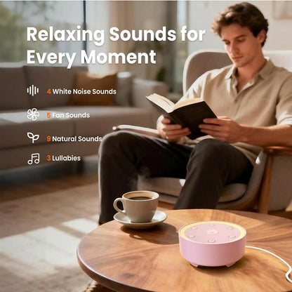 Kipcush White Noise Machine for Sleeping, Baby & Adults, High-Fidelity Non-Looping Sounds, Sleep Sound Machine with Dimmable Night Light, USB Powered, Memory Function, Home, Nursery & Travel