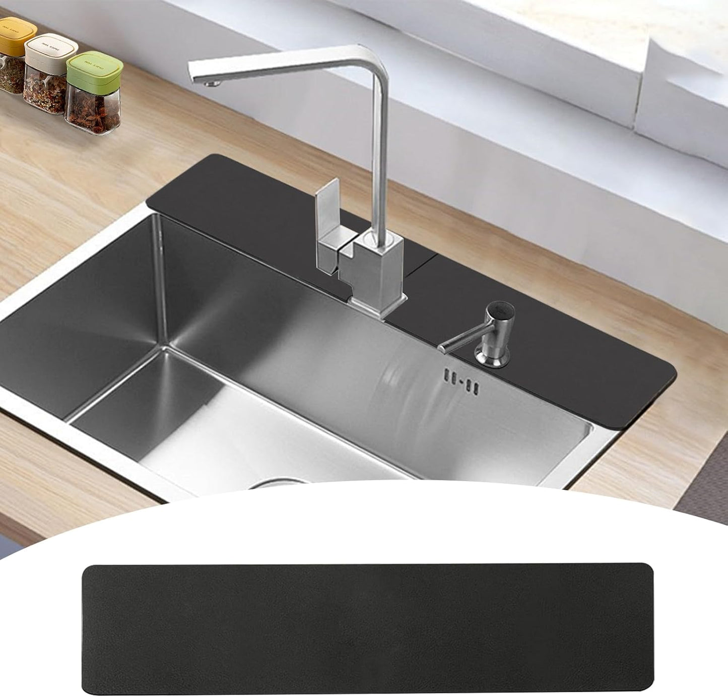 Customizable Kitchen Sink Faucet Mat: 30"Lx5.5"W Absorbent Splash Guard | Non-slip Fabric Rubber Mat, Cut to Fit Oval Rectangle Square Faucet & 2,3,4 Holes Irregular Sink with Soap Dispenser Air Gap