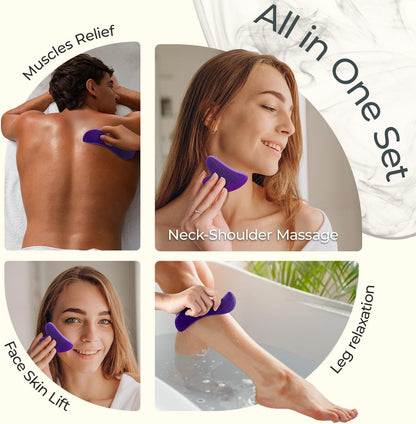 Scienlodic Gua Sha Massage Tool with Handle (Resin) Larger Guasha Scraping Tool for Back Neck Face Leg Massage, Lymphatic Drainage, Cellulite Remove - Large
