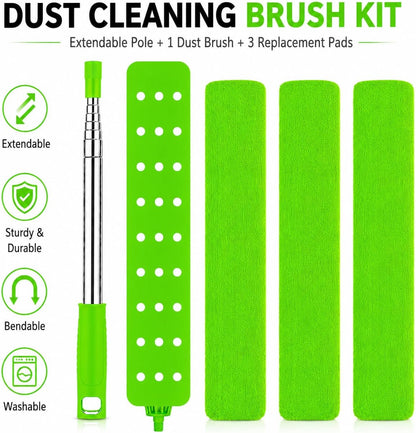 Retractable Gap Dust Cleaner with Extension Pole & 3 Microfiber Cloths | Cleaning Tools with 3 Microfiber Dusting Cloths | Long Handle Duster 30-100'' | Under Refrigerator Furniture Appliance Blue