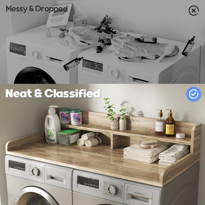 2-Tier Washer and Dryer Countertop with 2.75" H Guard,54" W x 27.5" D Laundry Countertop Cover with Non-Slip Pad,Large Space Laundry Topper for Folding Clothes Over Washer and Dryer-White