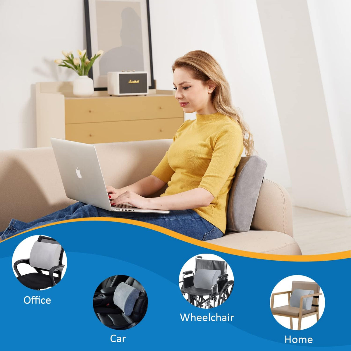 SAIREIDER Seat Cushion and Lumbar Support Pillow for Office Chair, Memory Foam Car Seat Cushions Back Support Pillows, Help Relieve Pain of Back, Lumbar, Tailbone and Sciatic Nerve（Black）