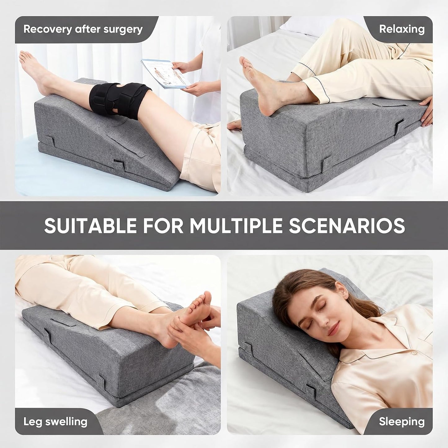 Leg Elevation Pillows for After Surgery, Adjustable Height | Breathable Linen-Cotton Cover Knee Surgery Pillow for Hip Ankle Pain Relief, Knee Replacement Recovery Aids, Machine-Washable Cover