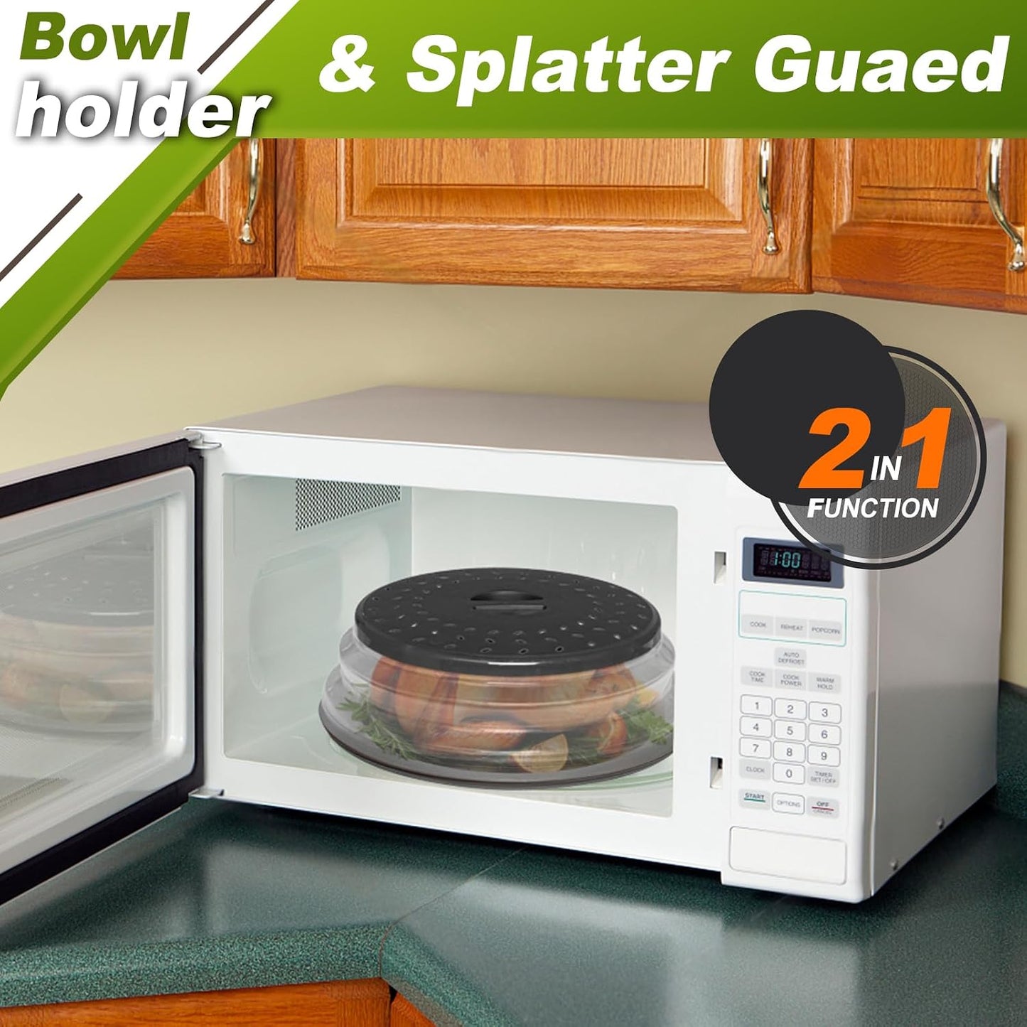 Microwave Splatter Cover & Silicone Mat, 10inch | Black, Collapsible, Vented, Reusable Food Guard & Plate Cover, Heat-Resistant Trivet for Pots, Pans, & Kitchen Counter