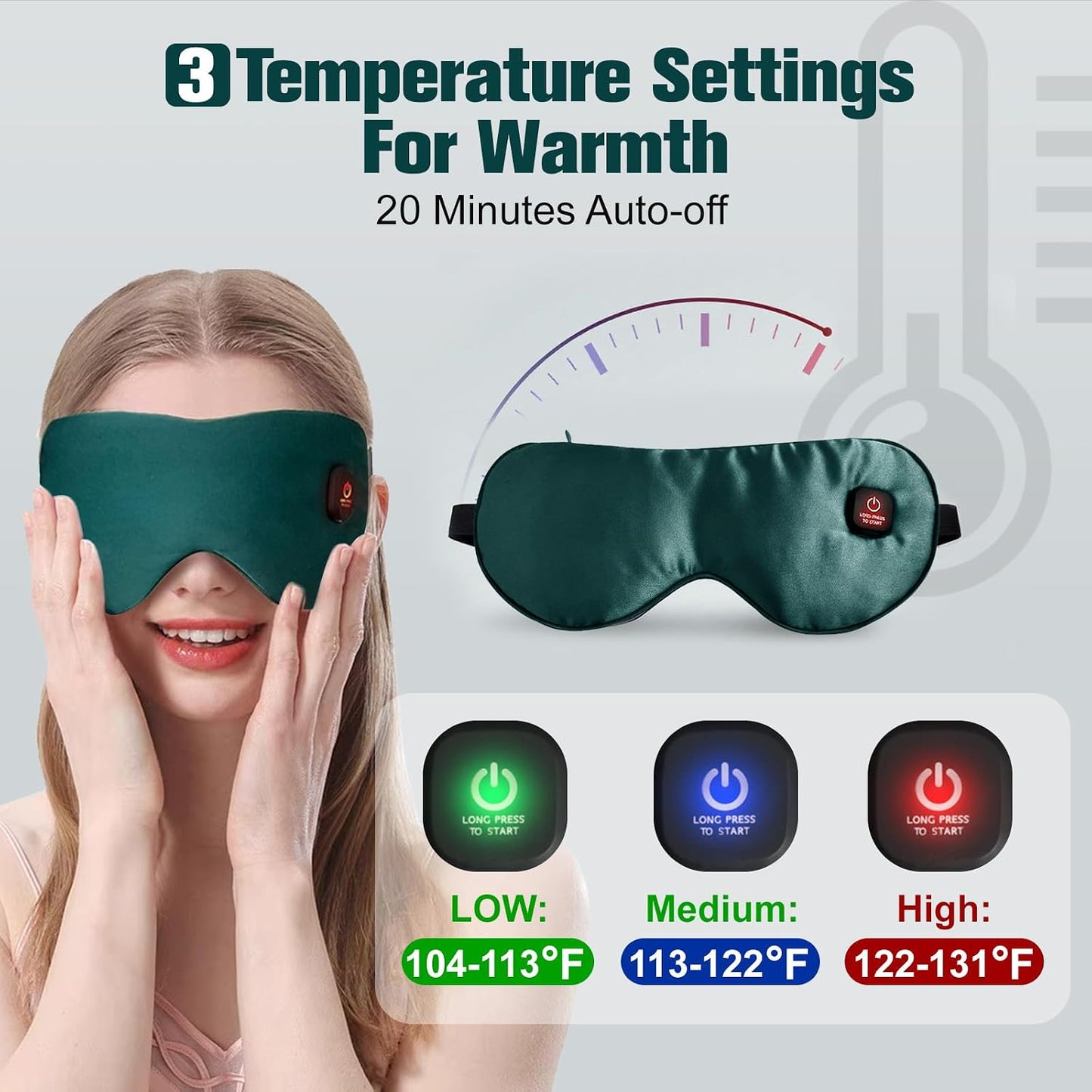 Heated Eye Mask, Rechargeable Detachable Washable Faux Silk Electric Cordless Dry Eyes Warmer Compress Graphene Sleep Mask Travel Gifts for Men Women, 3 Heat Levels & Auto-Off, Black