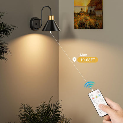 Frideko Rechargeable Wall Sconces Set of Two, 3 Color Dimmable Battery Operated Wall Lights with Remote, Black Wireless Wall Lamp with Timer, Indoor Sconce Lighting for Living Room Bedroom Picture