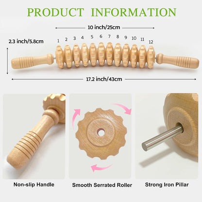 Manual Wood Therapy Massage Stick, Wooden Cellulite Muscle Roller for Legs | Body Sculpting, Lymphatic Drainage Massager, Wooden Massage Tools for Trigger Points Relief, Sore Muscle Recovery