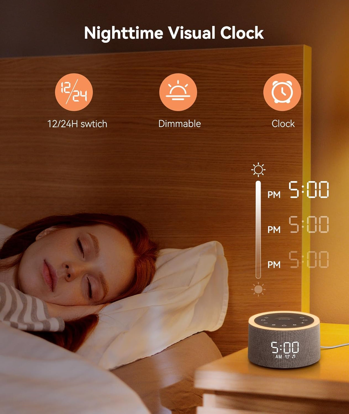 Dreamegg D1+ Sound Machine Alarm Clock, 29 Soothing Sounds with Night Light