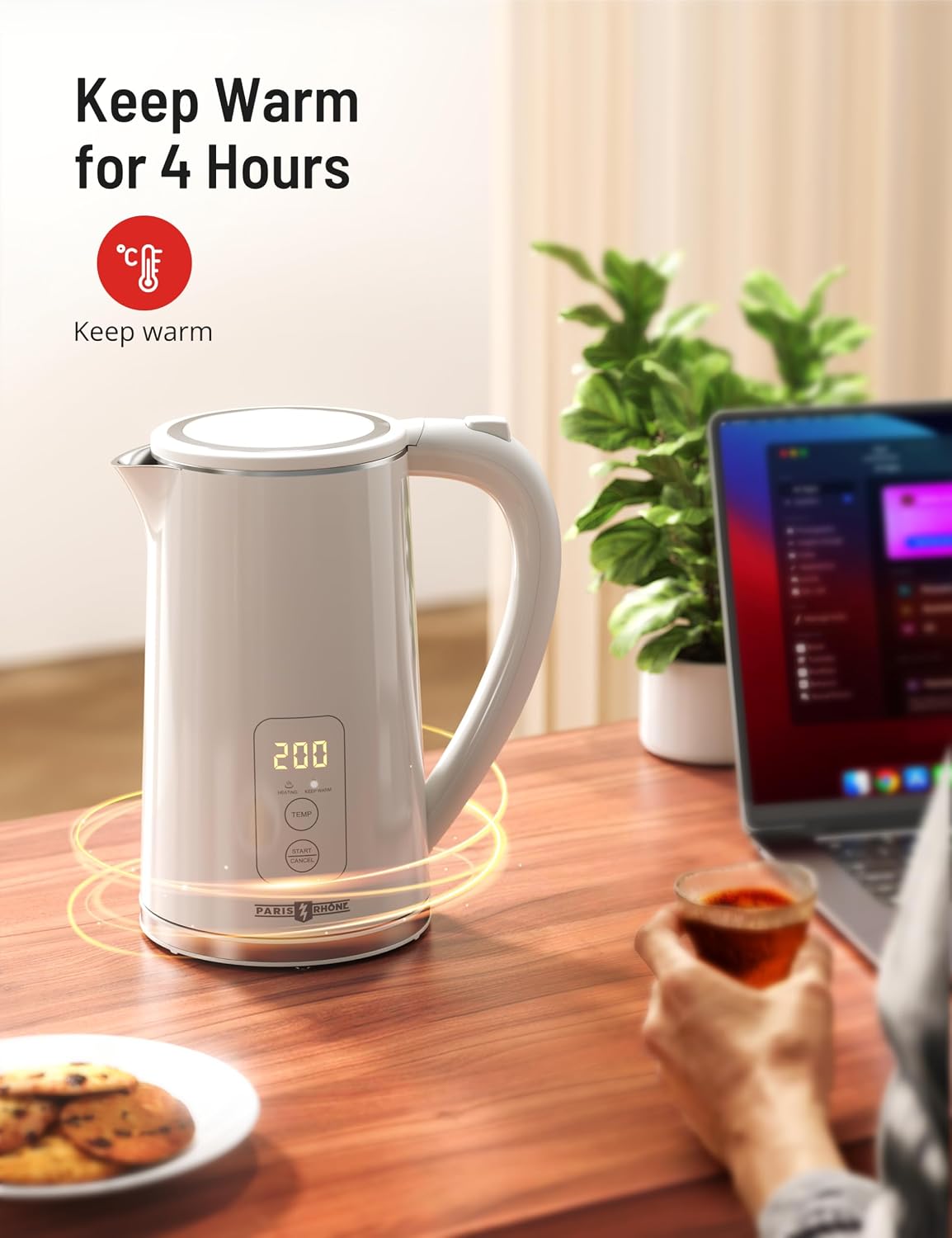 Electric Kettle Temperature Control, 1.7L Large Electric Tea Kettle, 4H Keep Warm Hot Water Boiler with 6 Presets, LED Screen Electric Kettles for Boiling Water, Boil-Dry Protection