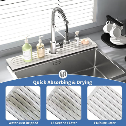 Faucet Mat for Kitchen Sink, Water Absorbent Kitchen Faucet Mat, Durable Sink Splash Guard with Raised Feet, Diatomite Fast Drying Kitchen Sink Faucet Mat, Bathroom Stone Drying Tray for Counter