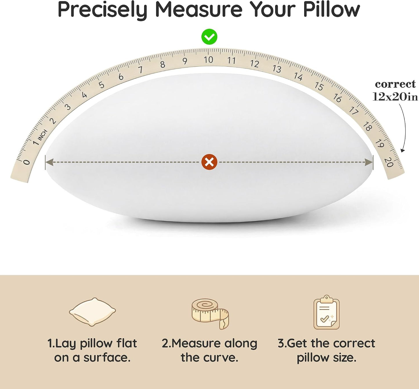 AM AEROMAX 12x20 Memory Foam Throw Pillow Insert, Rectangular Lumbar, White | Decorates bed/sofa/couch | lumbar shape fills pillow cover | resists flattening | comfortable to lean on