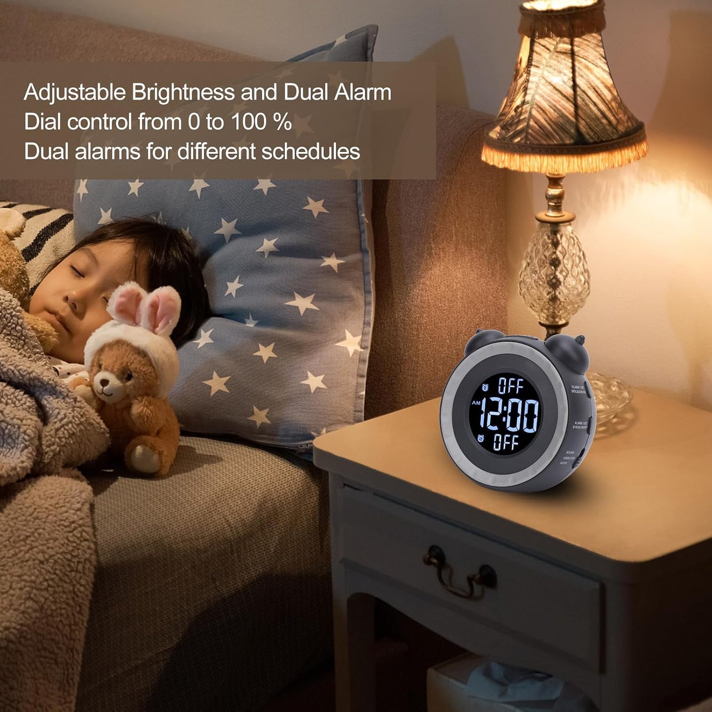 Dioche Extra Loud Alarm Clock with Bed Shaker - Adjustable Volume Vibrating Alarm Clock for Heavy Sleepers - Easy to Set Loud Dual