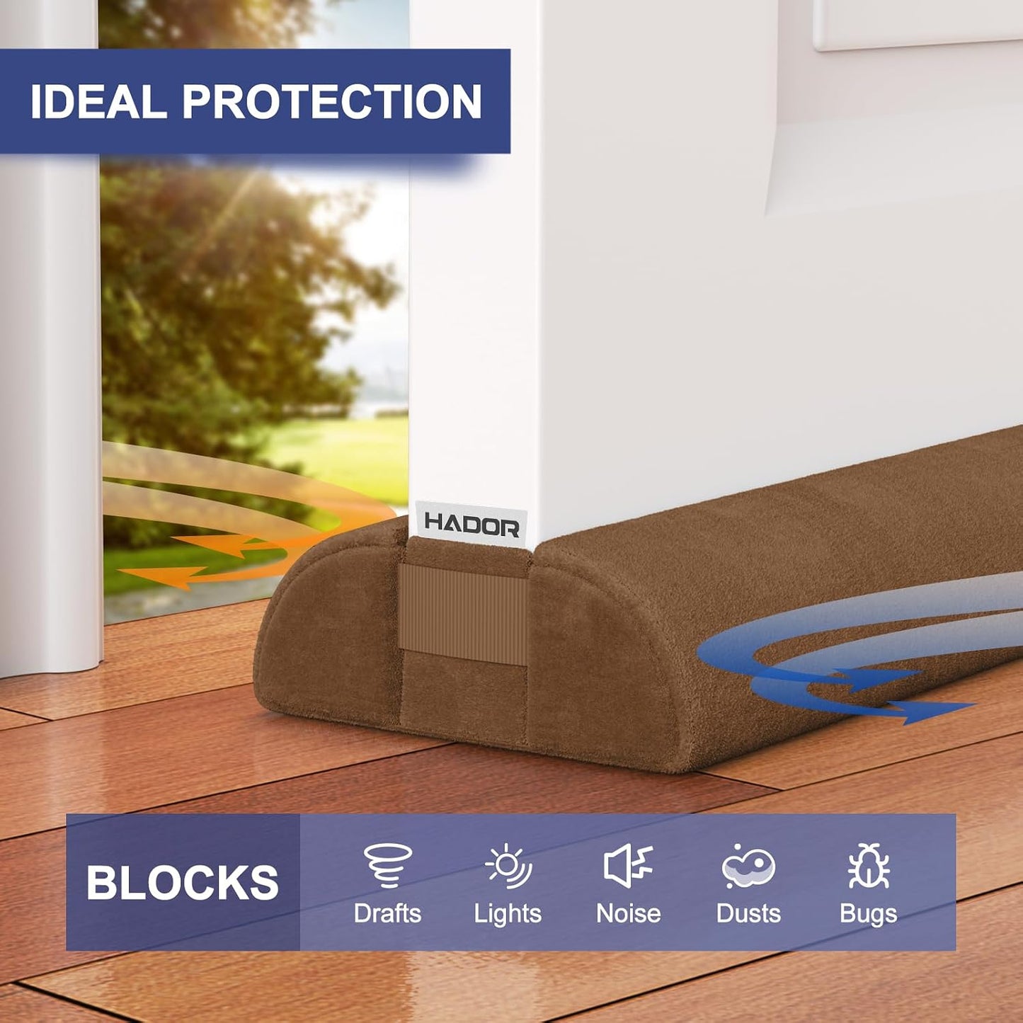 HADOR Door Draft Stopper for Bottom of Door, 36 Inch Under Draft Air Noise Light Blocker 30"- 36" Double Side Triangle Soundproof Sweep Filler Seal Gap up to 1.7" for Patio Sliding Door Guard, Grey | Under Door Gap Filler,Double-Sided Foam Design, Fits