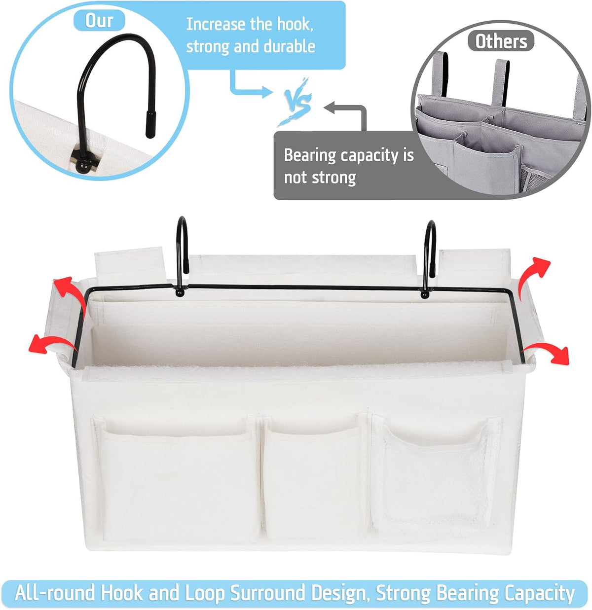 Lilithye Bedside Caddy, Bedside Storage Bag Hanging Organizer for Bunk Bed