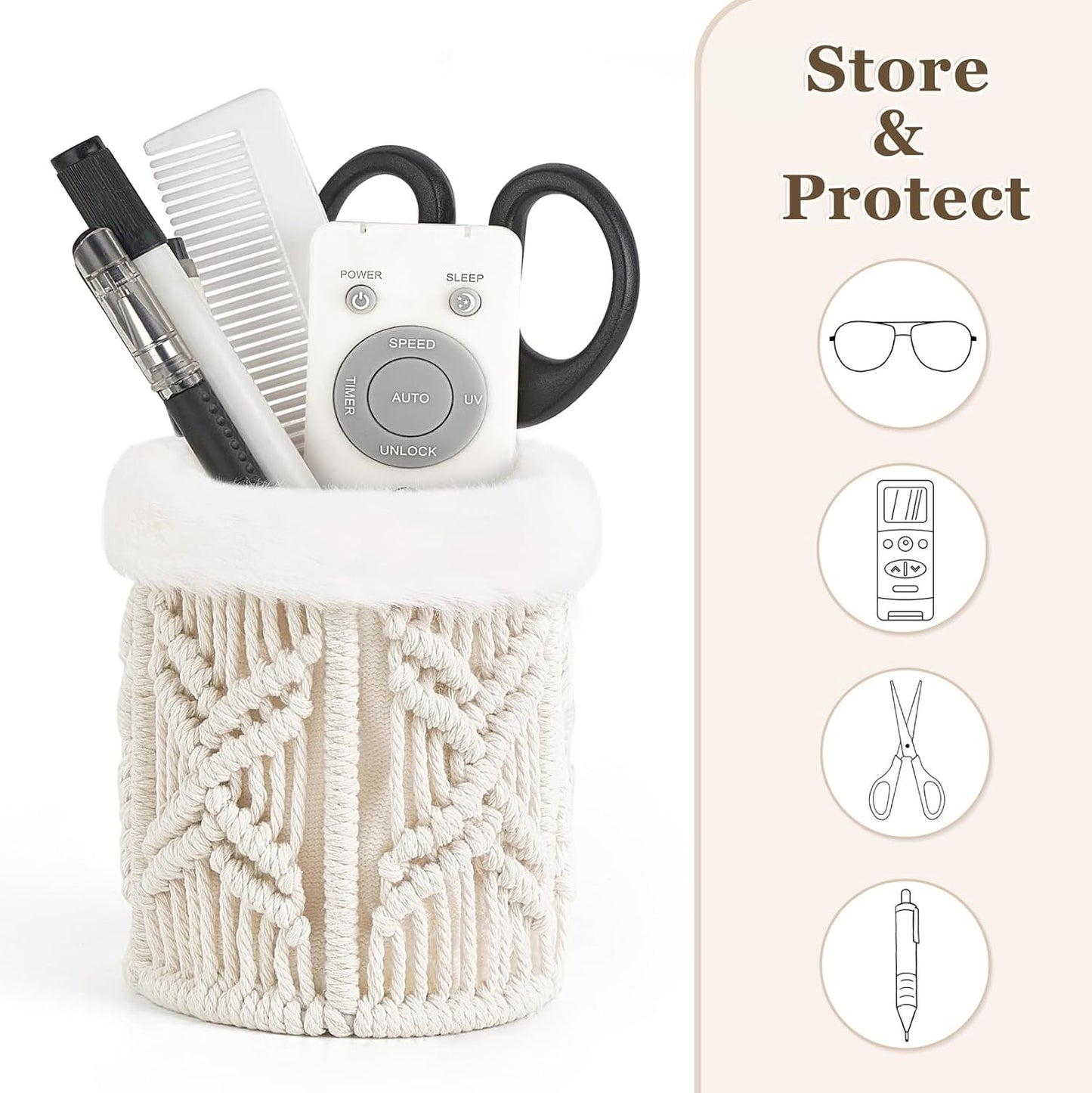 Mkono Glasses Holder for Nightstand, Boho Decor Plush Lined Eyeglass Stand | Prevents Lens Scratches, Space-Saving Design, Soft Interior, Multi-Functional Organizer, for Desk, Office, Table, Bedside
