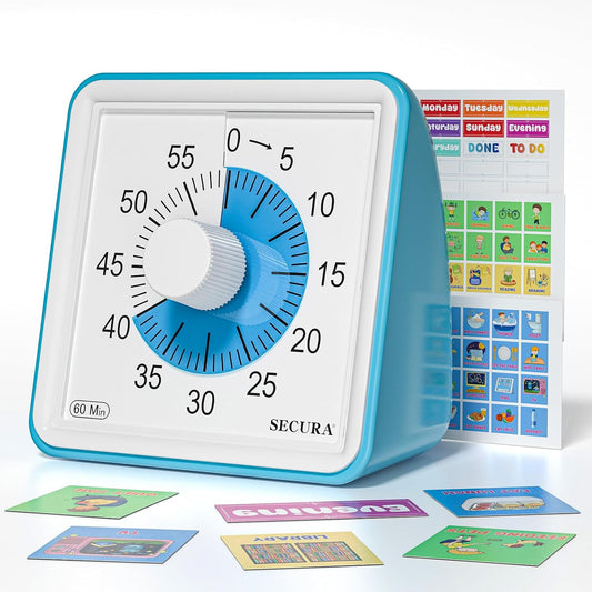 Secura 60-Minute Visual Timer, with Schedule Tasks for Kids ADHD & Autism