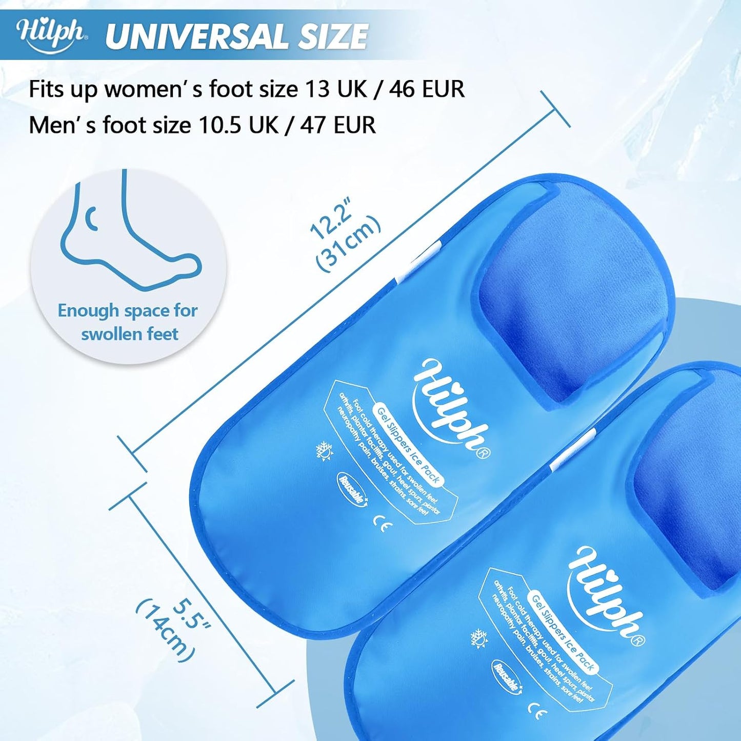 Hilph Foot Ice Pack Slippers, 1 Pair Ice Pack for Feet & Toes Pain Relief | Reusable Hot Cold Therapy for Plantar Fasciitis, Gout, Bunions, Neuropathy Relief, Surgery Recovery, HSA Eligible FSA, Blue
