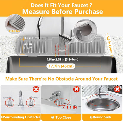 24'' Longer Faucet Mat for Kitchen Sink Splash Guard[7° Slope Fast Self-draining][Snap Lock Fit]Kitchen Sink Faucet Mat Splash Guard Kitchen Sink Area Water Splash Guard Behind Faucet Draining Mat