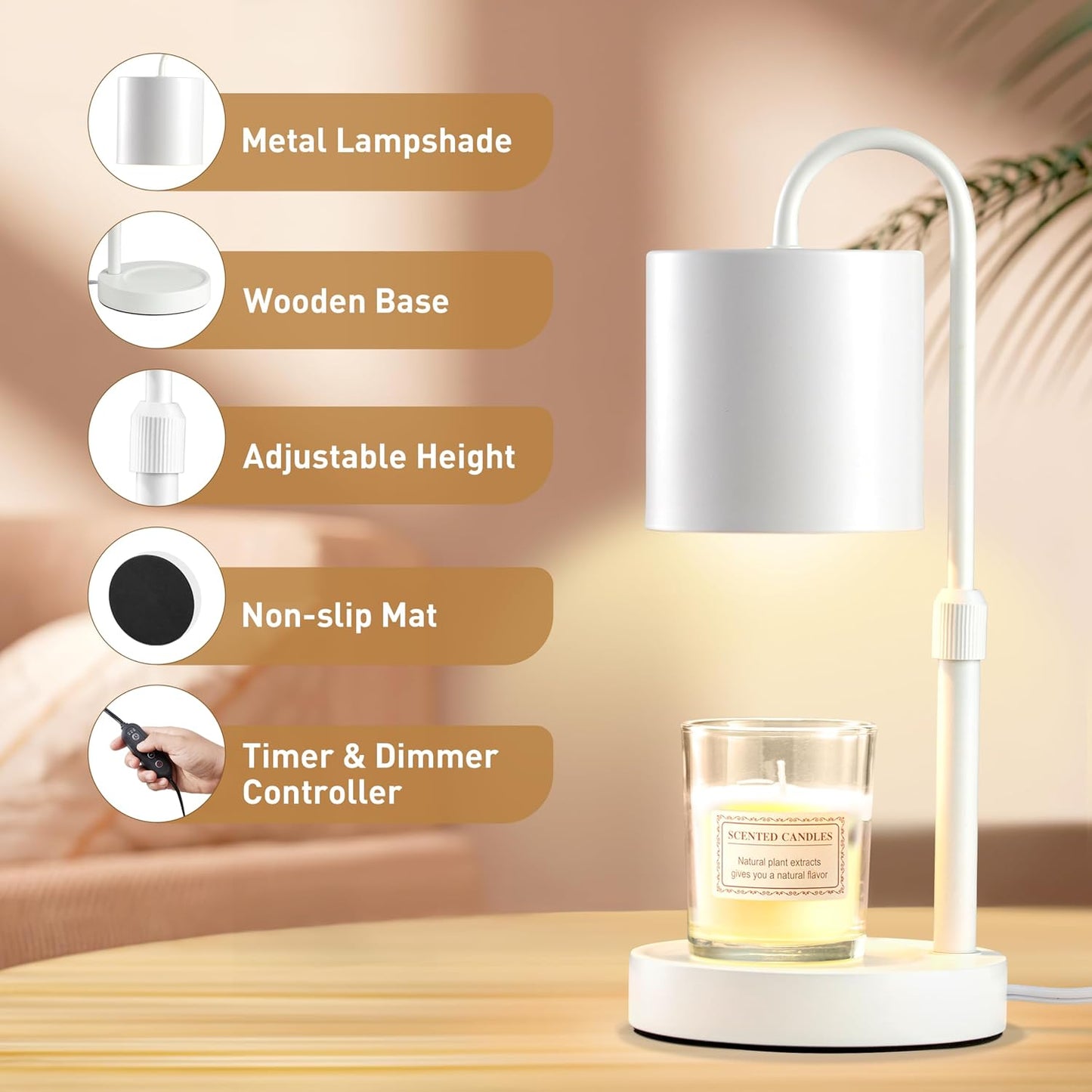Briever Dimmable Candle Warmer Lamp with Timer, Height Adjustable Electric Candle Wax Warmer, Christmas Birthday Gifts for Women Mom, House Warming Gifts New Home Room Decor, Black Solid Wood Base