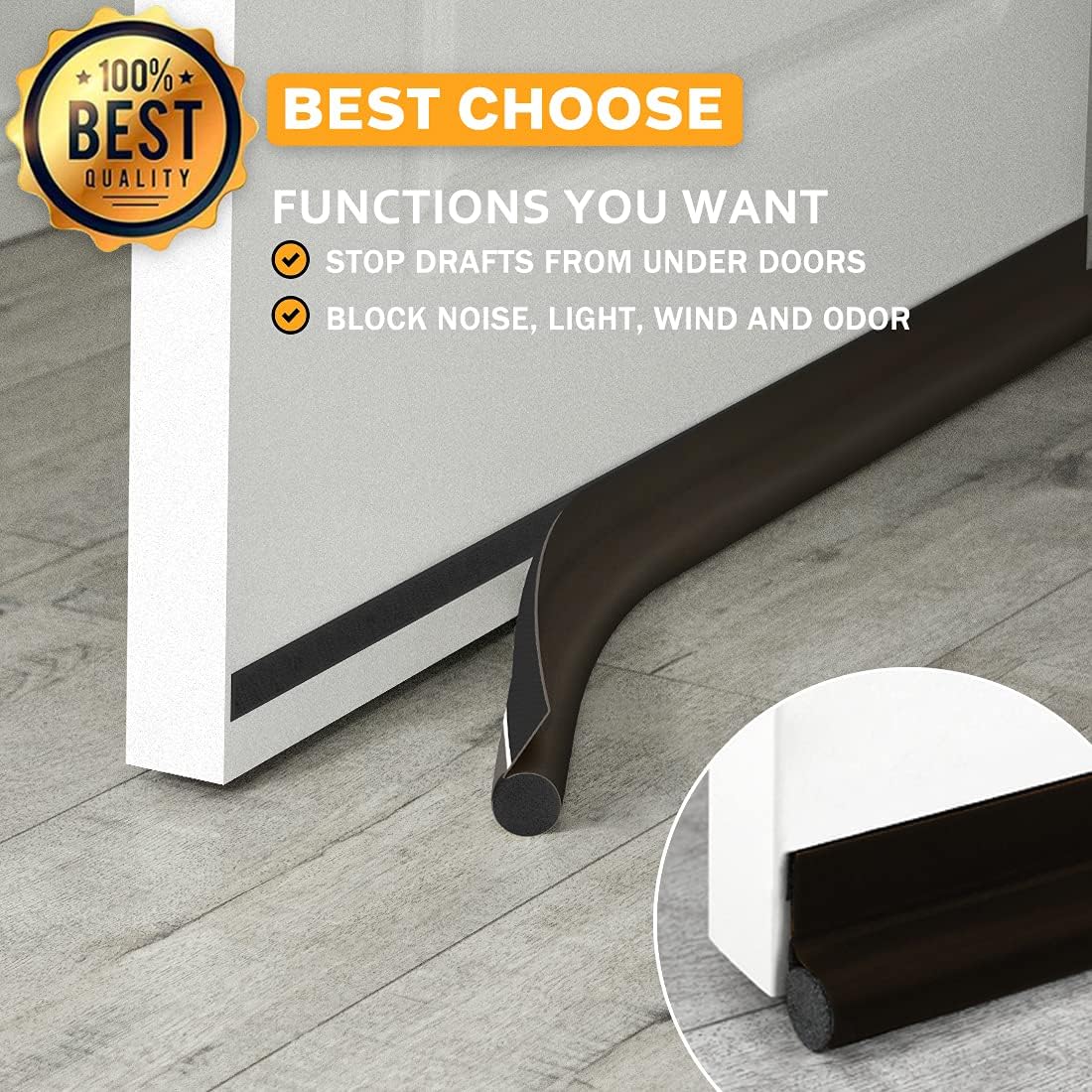 MAXTID Door Draft Stopper 36 Inch Black Adjustable Door Draft Blocker Front Door Draft Guard for Bottom of Doors Weather Stripping Door Seal Strip