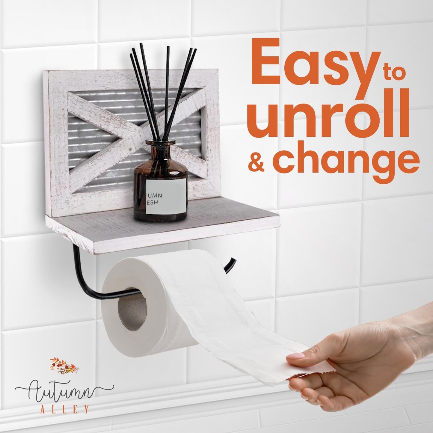 Autumn Alley Rustic Farmhouse Toilet Paper Holder with Shelf for Wipes - Rustic Farmhouse Bathroom Decor - Farmhouse Bathroom Accessories and Western Bathroom Decor Wall Mounted, Brown Wood