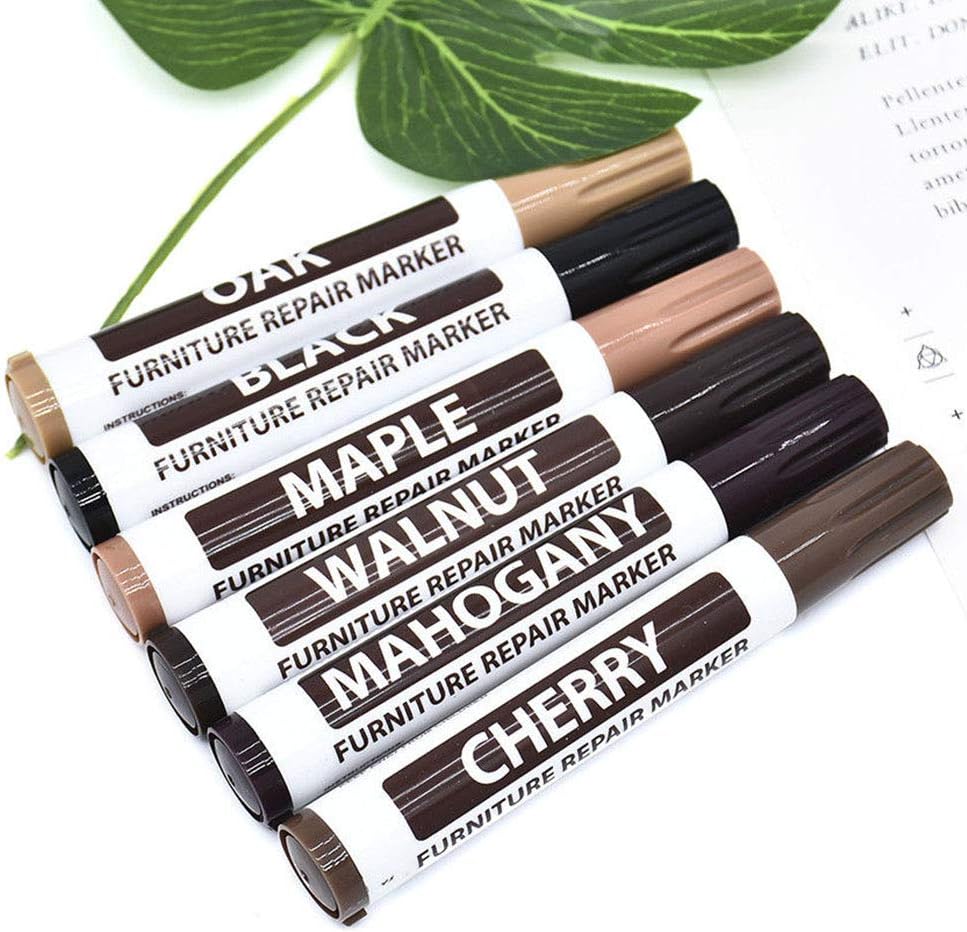 Wood Furniture Repair Markers, Black Paint Fix Touch Up Pen for Furniture & Wood Floor, Scratch Remover Filler for Nicks, Scratches & Stains, Professional Furnitures Recolour Pen for Home/Office