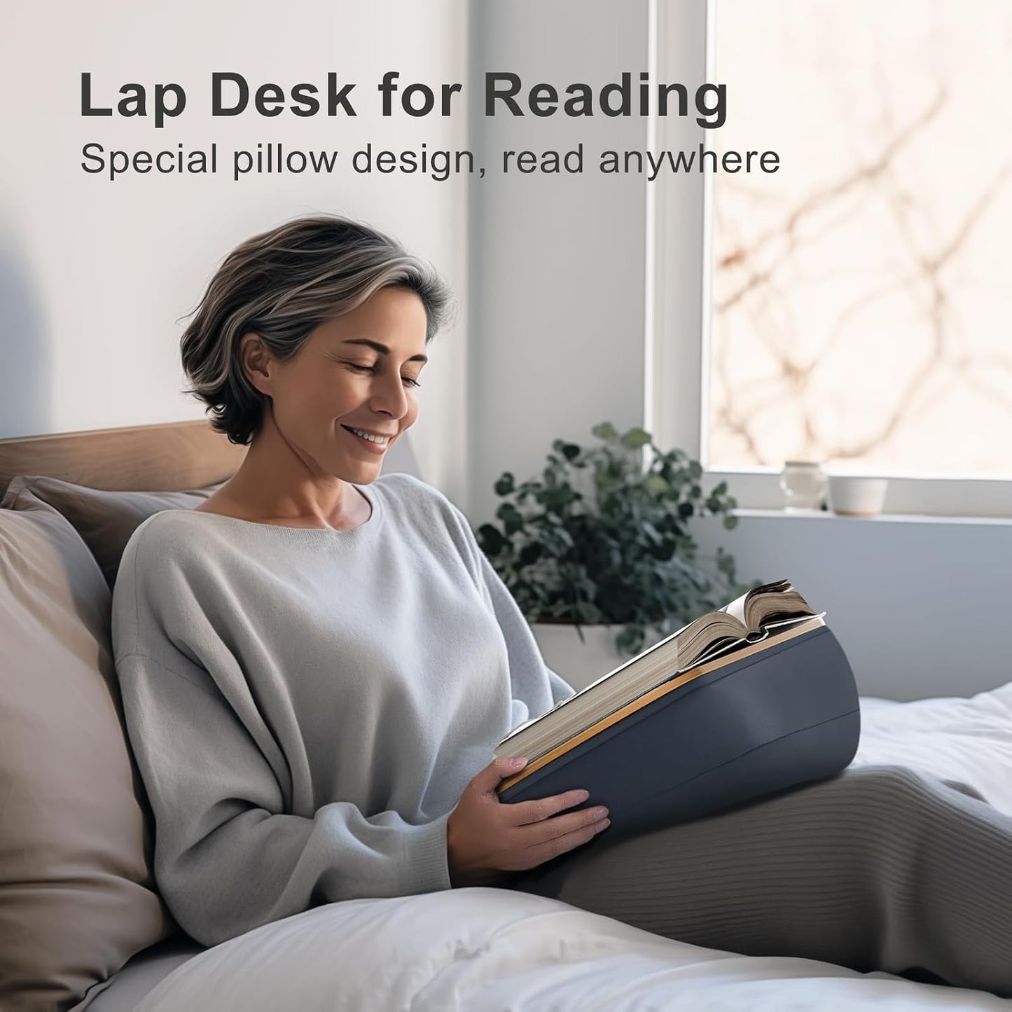 ERGONOV Lap Beanbag Book Stand for Hands Free Reading Comfortable Reading Pillow Stand Minimize Neck Strain Perfect Idea for Book Lovers in Dorm Room or Anywhere Else with Bookseat(Gray) | Minimize Neck Strain Perfect Idea for Book Lovers in Dorm Room or