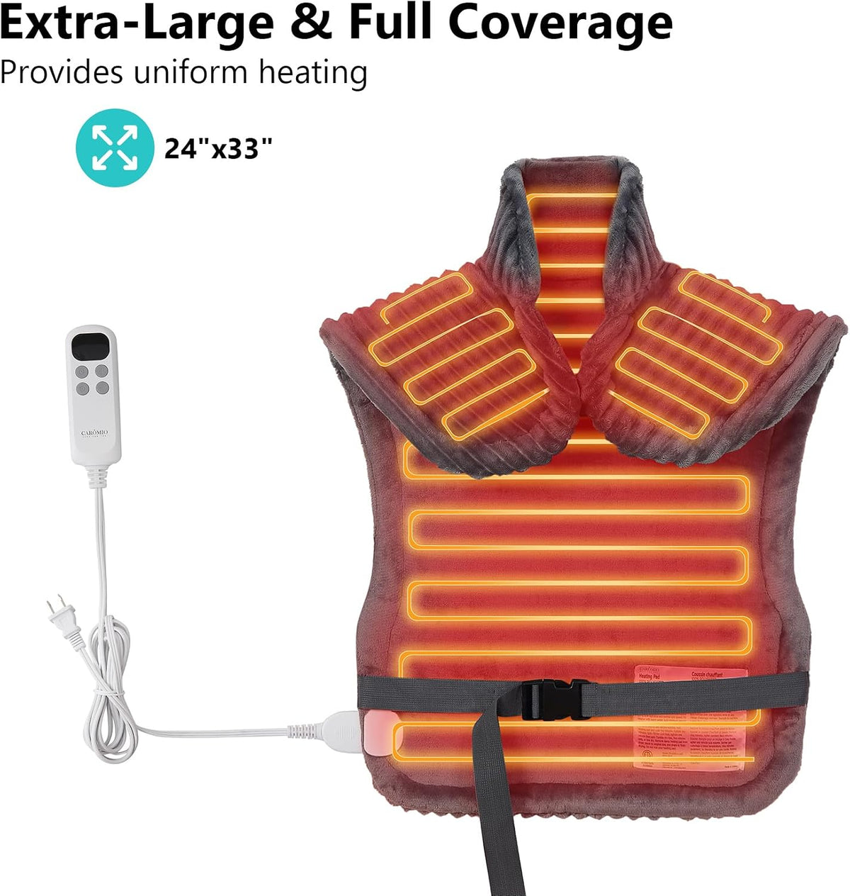 CAROMIO Massaging Heating Pad for Back Pain Relief, Neck and Shoulders