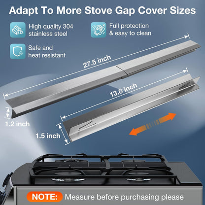 2PCS Kitchen Stove Counter Gap Covers Stainless Steel (13.8"-27.5" Black) | Cooktop Trim Kit, Stove Gap Guards, Oven Gap Filler, Easy to Clean, Heat Resistant & Effectively Protect Stove Gap Filler