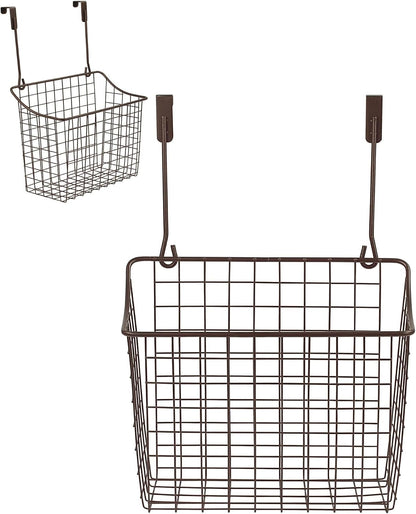 Spectrum Hanging Baskets for Organizing (Large, Satin Nickel) - Grid Over the Cabinet Wire Basket for Kitchen or Bathroom - Door Hanging Storage Organizer for Cleaning Supplies, Washcloths, & Towels