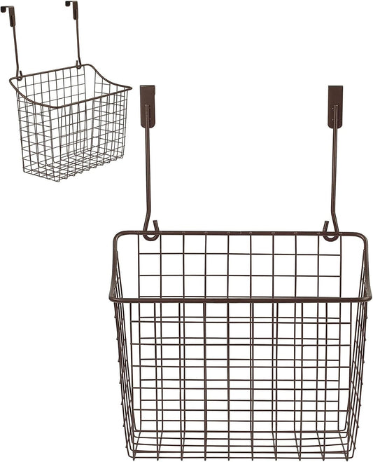 Spectrum Hanging Baskets for Organizing (Large, Satin Nickel) - Grid Over the Cabinet Wire Basket for Kitchen or Bathroom - Door Hanging Storage Organizer for Cleaning Supplies, Washcloths, & Towels