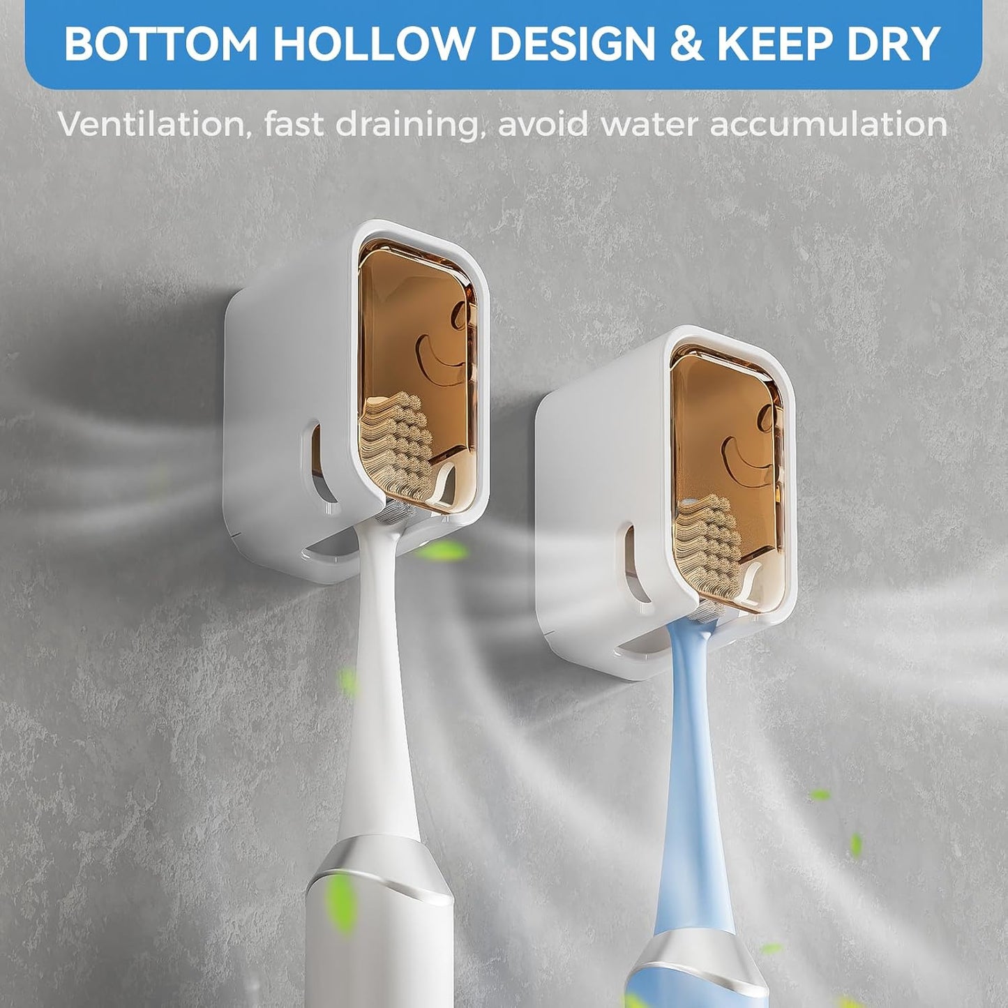 MOPMS Single Slot Toothbrush Holders Wall Mounted with Cover for Bathrooms | 2PCS Toothbrush Cover for Shower, Single Toothbrush Dispenser Storage Organizer for Family & Travel