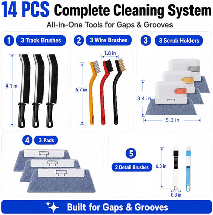 Window Track Cleaner, 14 PCS Crevice Cleaning Brush Kit | For Window Groove, Blinds, Vents, Baseboard, Grout and Shower Door Track Cleaning