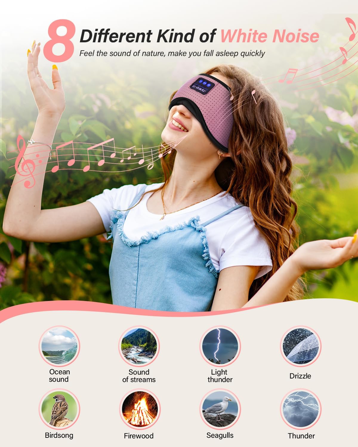 LC-dolida Sleep Headphones, White Noise Bluetooth Sleep Mask 3D Breathable Wireless Eye Mask for Timing, Sleep Mask with Bluetooth Headphones for Side Sleepers Travel Yoga, Cool Gadgets for Women Men