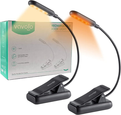 VAVOFO Rechargeable Book Light, Blue Light Blocking, Amber 1600K Clip On Reading Light, Eye Care 7 LEDs Kids Book Light for Reading in Bed with Power Indicator for Bookworms (Neon Orange)