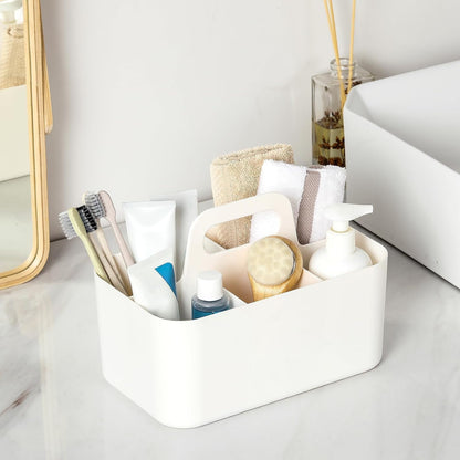 Multiuse Caddy Organizer with Handle, Portable Divided Plastic Tote Bin - Art Craft, Stationary Pen Marker Crayons, Makeup Hair Supplies Storage - Bathroom, Classroom, Dorm, Office, Desk Holder - Grey