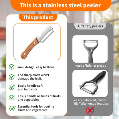 Vegetable Peeler for Kitchen, Stainless Steel Blade with Wooden Handle | 2-in-1 MultiFunctional Fruit Vegetable Peeler, Sharp Wide Blade, Anti-Slip, Bottle Opener, for Potato Apple Pumpkin Prep